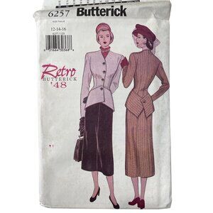 90s Butterick 6257 Retro '48 Pattern Misses Jacket & Skirt Sizes 12-14-16 UNCUT